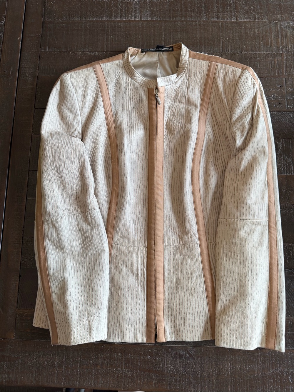 Vintage Linda Allard Ellen Tracy Leather Jacket Tan Embossed Women's Size 12